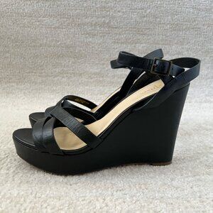 Cole Haan Melrose Black Leather Strappy Platform Wedge Heels Sandals Shoes 8.5